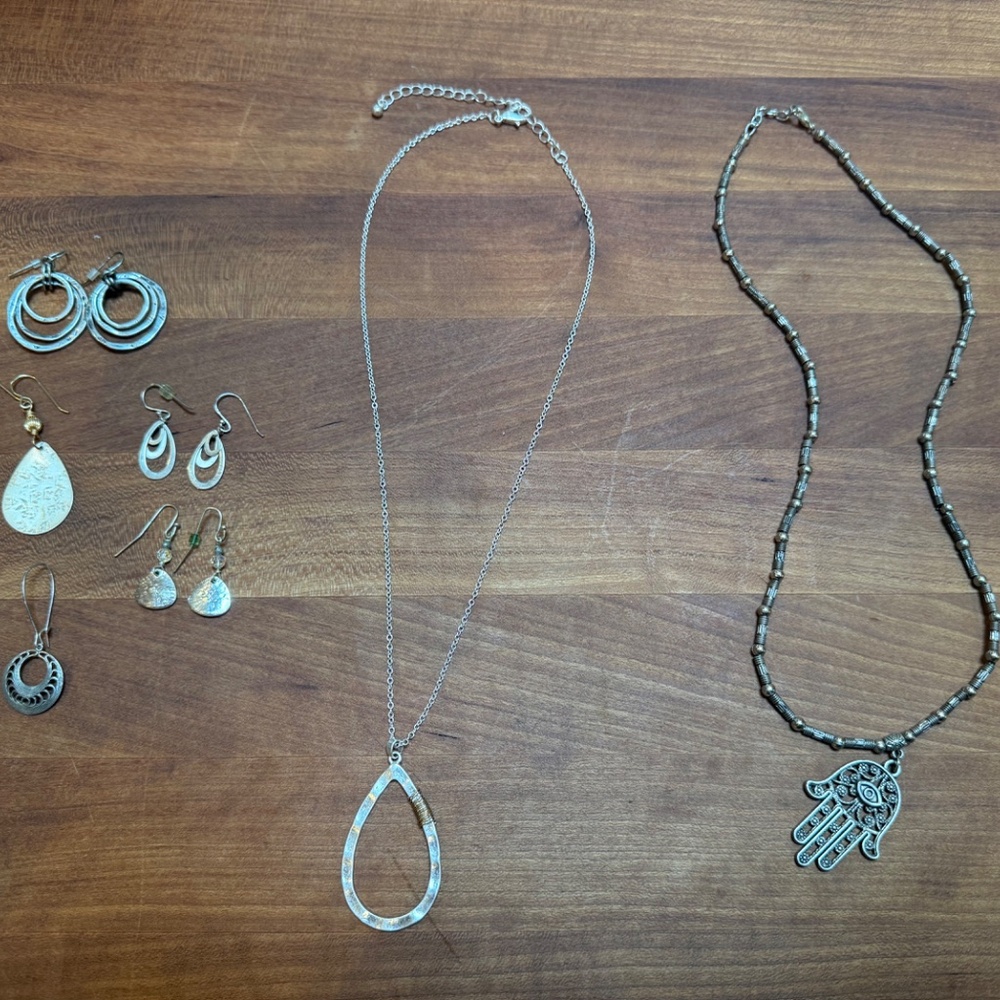 Necklace and earring variety.